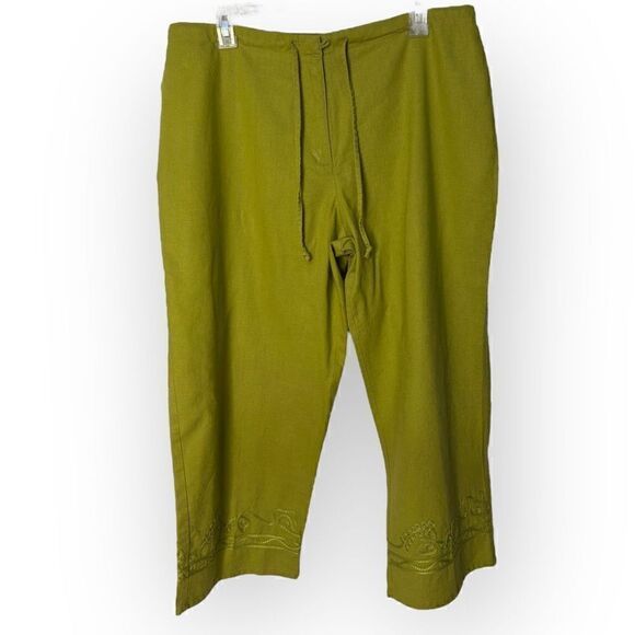 Sag Harbor Lime green tea embellished Pants Size pm linen/cotton - Picture 1 of 5